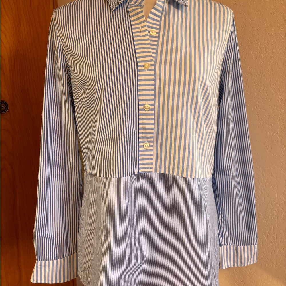 Women’s Patchwork Blue and White Striped shirt